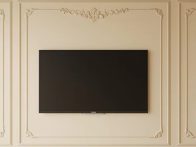 Flat Screen Television Mounted On Decorative Wall With Ornate Moldings 3d model