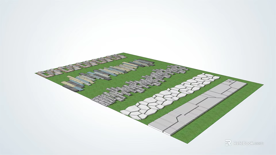 Stone Stepping Path Design In Garden Landscape With Grass And Irregular Stones 3d model 