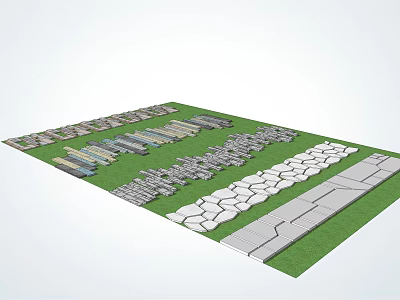Stone Stepping Path Design In Garden Landscape With Grass And Irregular Stones 3d model