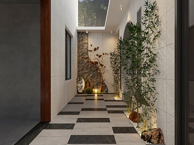 New Chinese-style Villa Corridor Aisle Courtyard Corridor Aisle Landscape Landscaping Chinese-style Crescent Door Cave Cultural Stone 3d model