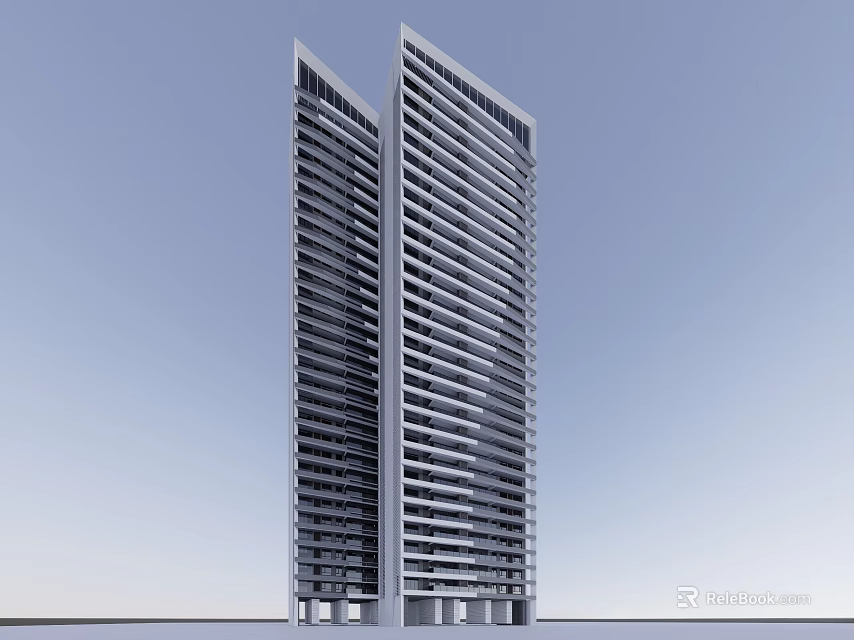 Modern Twin Skyscrapers With Sleek Glass Curtain Walls And Contemporary Urban Design 3d model 