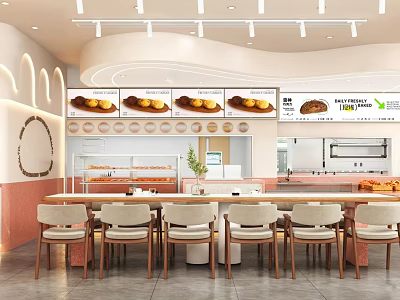 Modern Milk Tea Shop Interior With Seating Display Cabinets And Menu Boards 3d model
