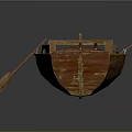 Traditional Wooden Rowing Boat as Water Transport with Oars and Seats