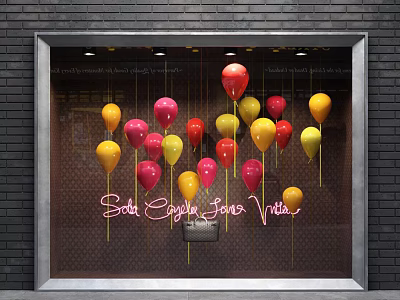 Shop Window Decorated With Colorful Balloons And Neon Sign Bob Capa Jones Villa 3d model