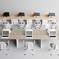 Modern Office Workstations With Wooden Desks White Chairs And Multiple Computers 3d model