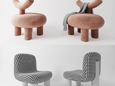 Cute Brown And Black White Checkered Kids Chair With Soft Blanket Modern Design 3d model