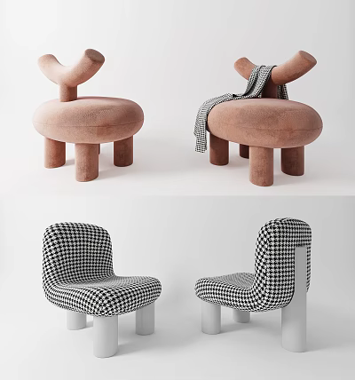 Cute Brown And Black White Checkered Kids Chair With Soft Blanket Modern Design 3d model
