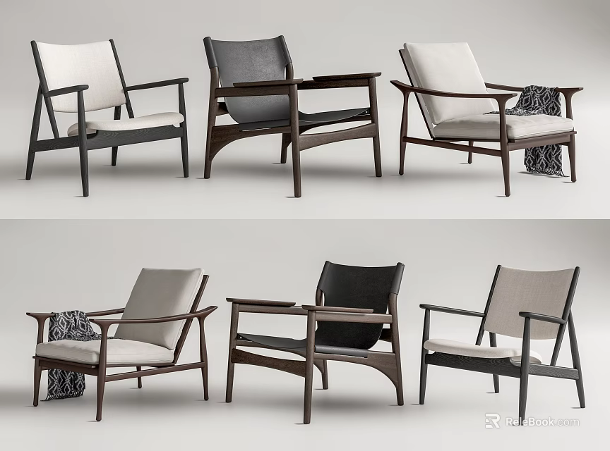 Modern Leisure Chairs With Wooden Frame Armrests And Upholstered Seats In Various Colors 3d model 