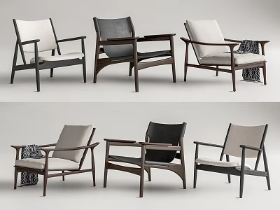 Modern Leisure Chairs With Wooden Frame Armrests And Upholstered Seats In Various Colors 3d model