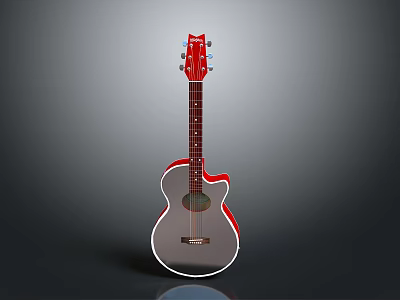 Elegant Red And Silver Acoustic Guitar For Modern Household Musical Use 3d model