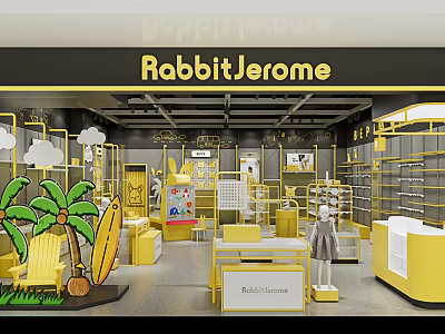 RabbitJerome Clothing Store Featuring Yellow Decor And Cartoon Display Mannequins 3d model