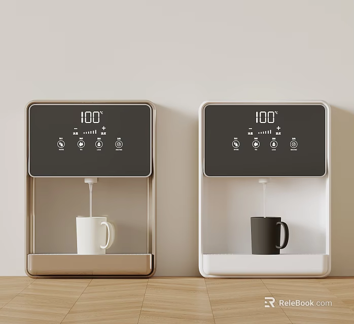 Sleek Modern Electric Water Dispensers With 100℃ Temperature Display Golden White Colors For Kitchen Use 3d model 