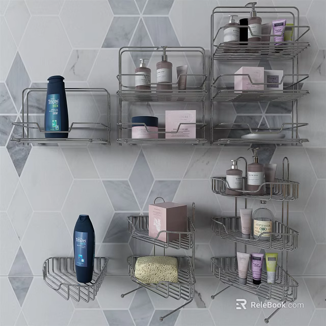 Wall Mounted Stainless Steel Bathroom Shelves With Multiple Tiers For Toiletries Storage 3d model 