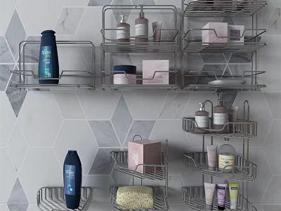 Wall Mounted Stainless Steel Bathroom Shelves With Multiple Tiers For Toiletries Storage 3d model
