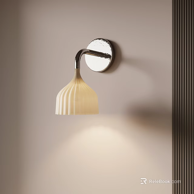 Modern Wall Sconce With Cream Ribbed Shade And Chrome Finish 3d model 