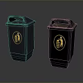 Two Different Colored Trash Bins With Yellow Recycling Symbols For Waste Separation