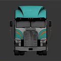 Turquoise Semi Truck Cab With Yellow Stripes And Silver Accents
