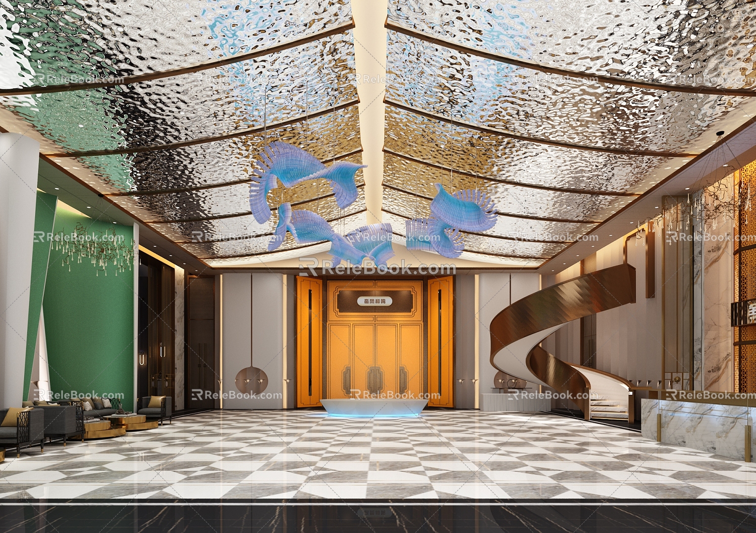 Light Luxury Hall Hotel Lobby 3d model