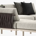 Light Beige Sectional Sofa With Woven Armrests And Black Gray Cushions 3d model