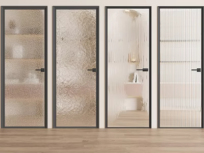 Hinged Doors For Modern Home Interior With Various Glass Textures And Black Frames 3d model