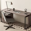 Modern Office Desk And Chair Set With Wooden Top Metal Legs And Desk Lamp Accessories