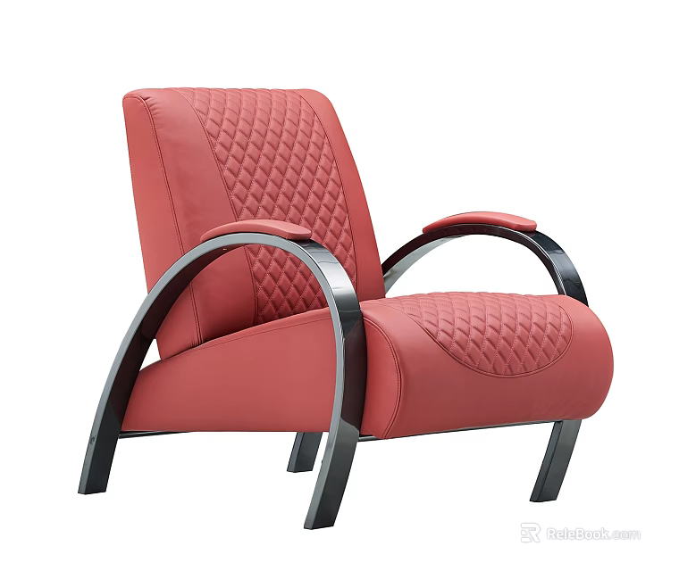 Red Leather Leisure Chair With Quilted Pattern And Black Metal Frame 3d model 