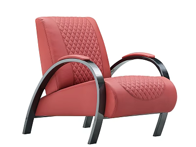 Red Leather Leisure Chair With Quilted Pattern And Black Metal Frame 3d model