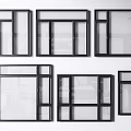 Casement Windows in Various Styles With Black Frames And Clear Glass 3d model