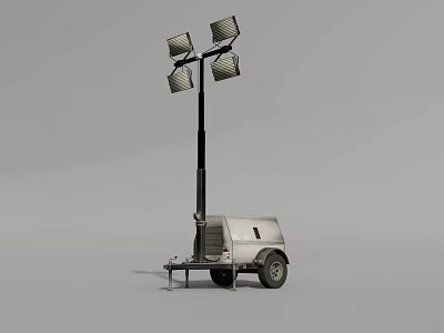 Industrial Trailer Mounted Mobile Lighting Tower Featuring Tall Pole And Four Square Lamps 3d model