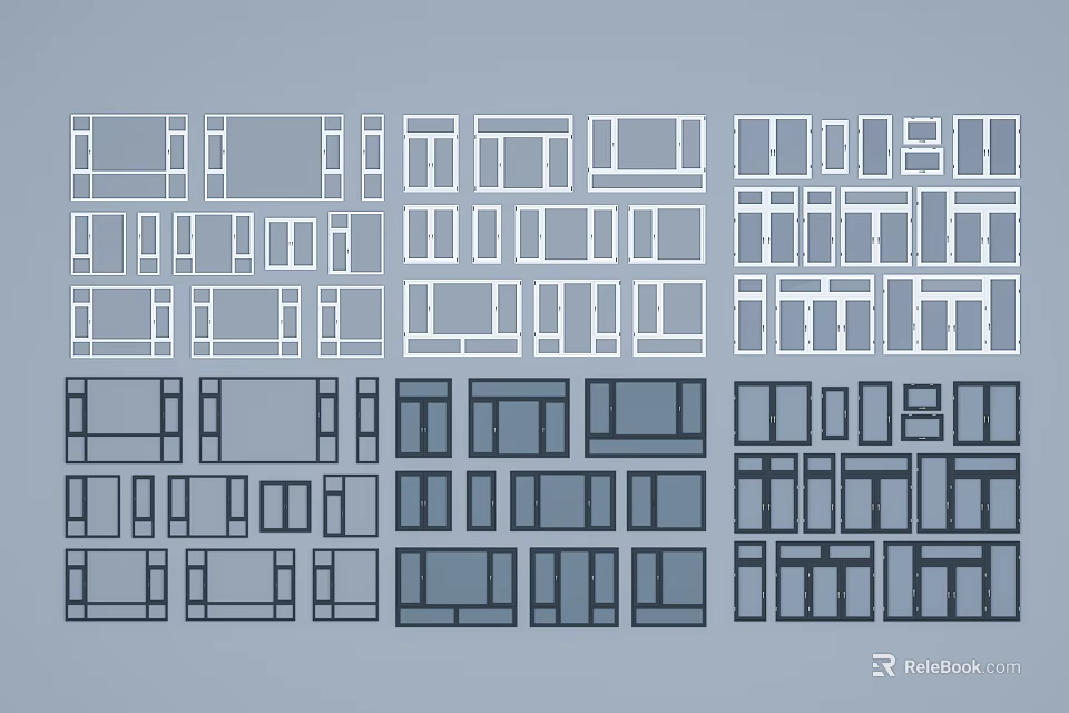 Floor To Ceiling Windows With Various Shapes And Sizes Design Outlines 3d model 
