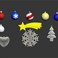 Colorful Christmas Ornaments Including Red Blue Silver Striped Gold Baubles Heart Star Snowflake Tree Decor