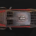 Armored Military Vehicle With Red Black Paint Mounted Machine Guns And Protective Grille