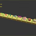Cartoon Style Scene With Wooden Platform Row Holding Arranged Items Like Carrots Bread And Bowl