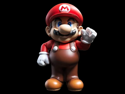 Super Mario Action Figure With Red Hat M Logo Brown Overalls White Gloves Waving Gesture 3d model
