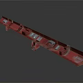 Red Elongated Industrial Machinery Part With Multiple Panels And Structural Elements