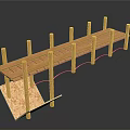 Wooden Architectural Bridge Structure With Arched Supports And Plank Deck Design 3d model