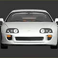 White Sports Car With Two Doors Orange Interior Black Roof And Silver Wheels With Reflection