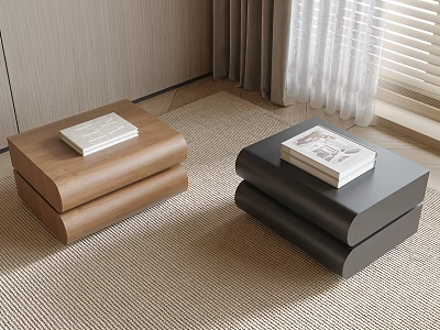 Modern Brown and Black Wooden Bedside Tables with Double Layers and Books on Top 3d model