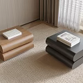 Modern Brown and Black Wooden Bedside Tables with Double Layers and Books on Top