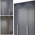 Modern Gray Wardrobe Design With Textured Panels And Golden Handles