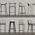 Modern Bar Stools With Metal Frames And Upholstered Seats In Various Styles 3d model