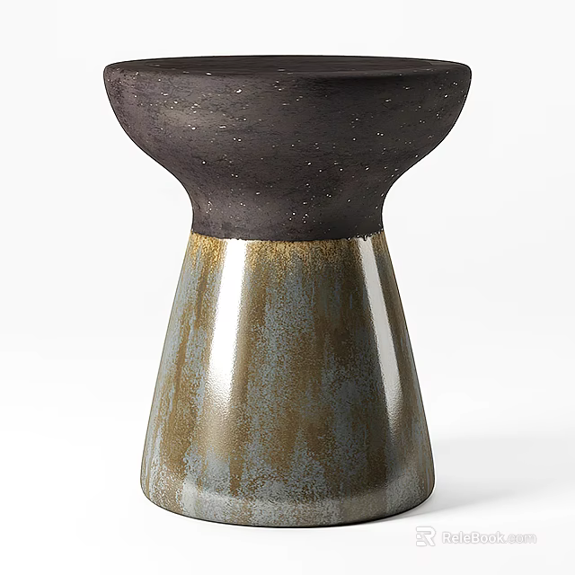 Modern Two Tone Ceramic Side Table With Dark Textured Top And Gold Gradient Base 3d model 
