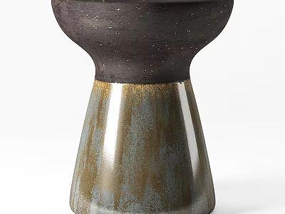 Modern Two Tone Ceramic Side Table With Dark Textured Top And Gold Gradient Base 3d model
