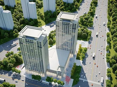 Aerial Planning of Modern Urban Area With High Rise Buildings Roads and Greenery 3d model