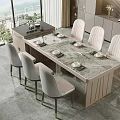 Modern Dining Table Set With Marble Tabletop White Chairs And Gold Legs In Bright Room