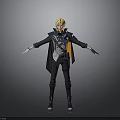 A Man With Blonde Hair In Black Cape And Uniform Standing With Arms Outstretched