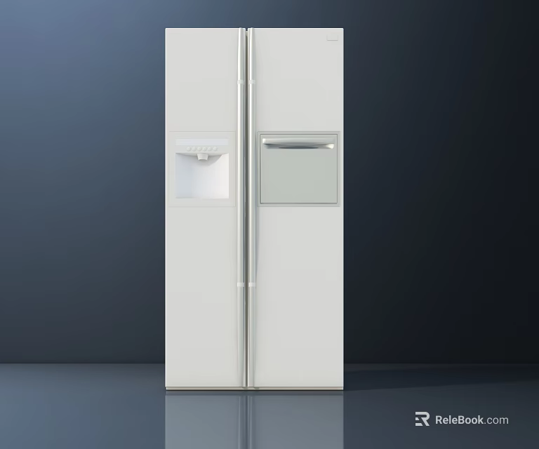 White Double Door Refrigerator With Ice Maker And Water Dispenser Modern Design 3d model 