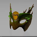 Wooden Forest Themed Mask With Branch Decorations Green Leaves And Yellow Heart Gemstone