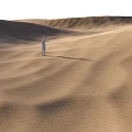 Vast Desert Landscape With Rolling Sand Dunes And Lone Person Standing
