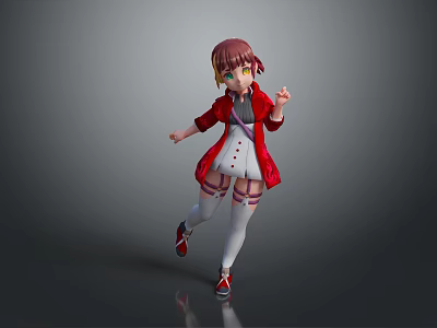 Game And Movie Character 3D With Reddish Brown Hair Red Coat White Outfit Leg Straps 3d model